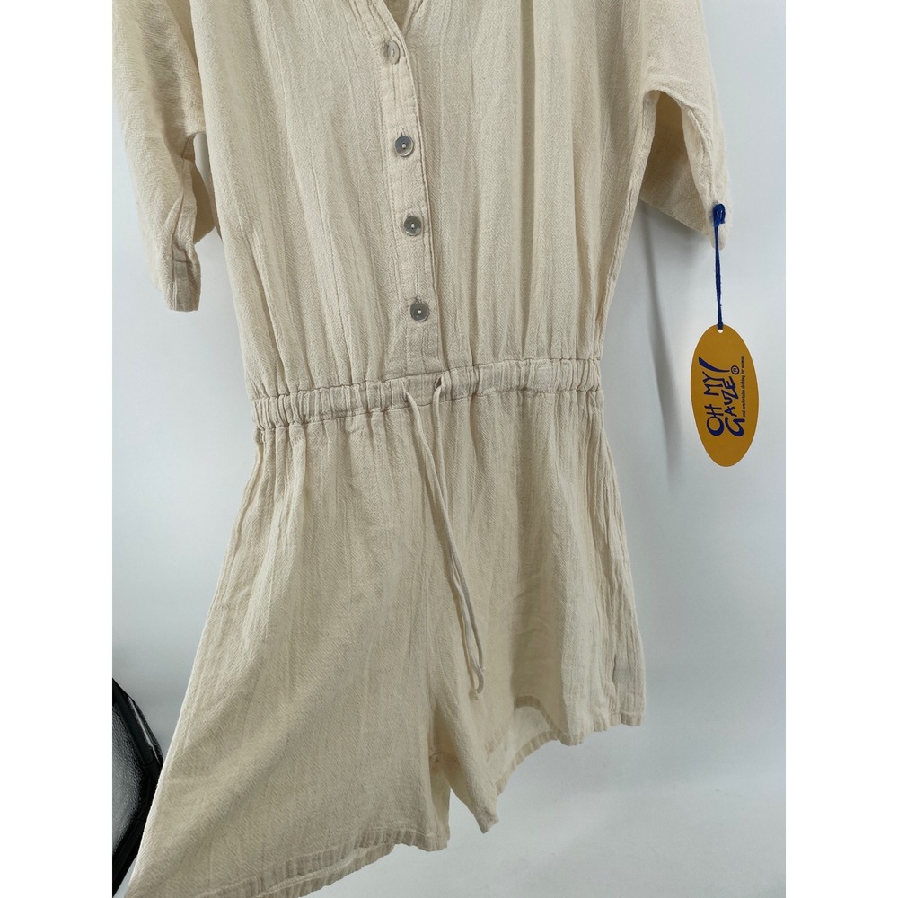 Oh My Gauze Shorts Romper Womens Small Cream Cotton Coastal Boho Cottagecore - Picture 10 of 11